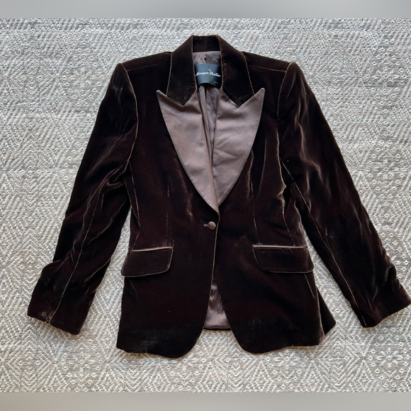Monique Lhuillier Women Brown Velvet Silk Blazer Jacket Holiday Special  Occasion - Main Image